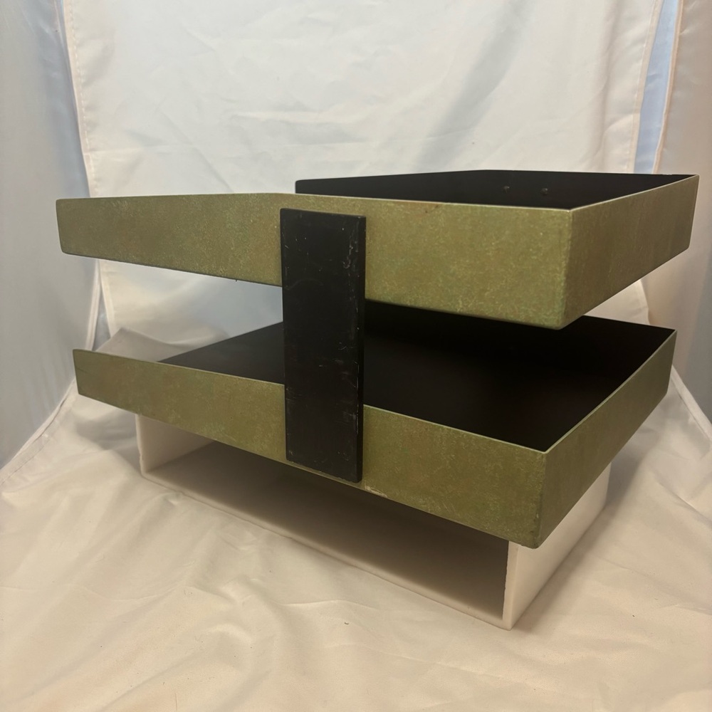 Vintage MCM Double Stacked Brushed Metal Document Tray